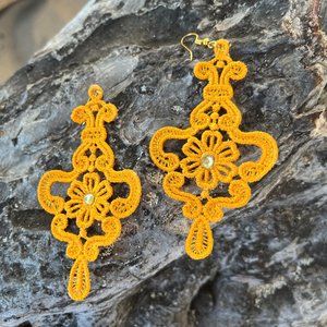 NWT Handmade Embroidered Lace CUSTOM Chandelier Earrings